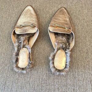 Elegant Gold Fur-Lined Women's Mules